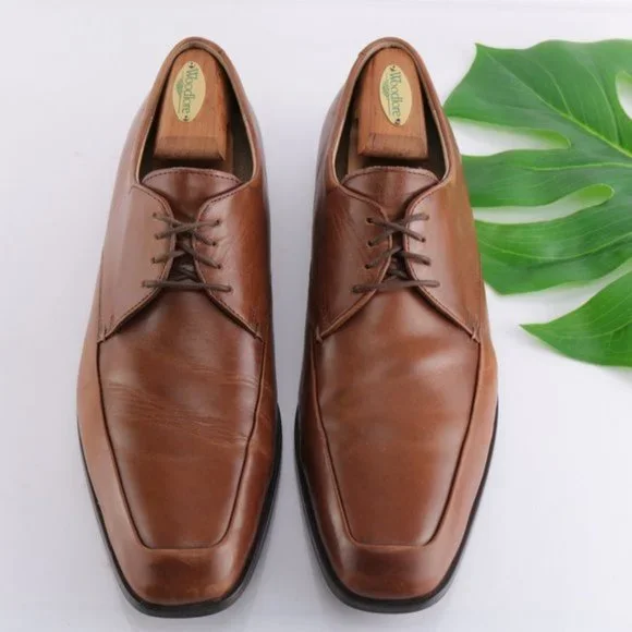 Ecco Calcan Derby Apron Toe Dress Shoe Oxford Cognac Brown Amber Leather  Men 11